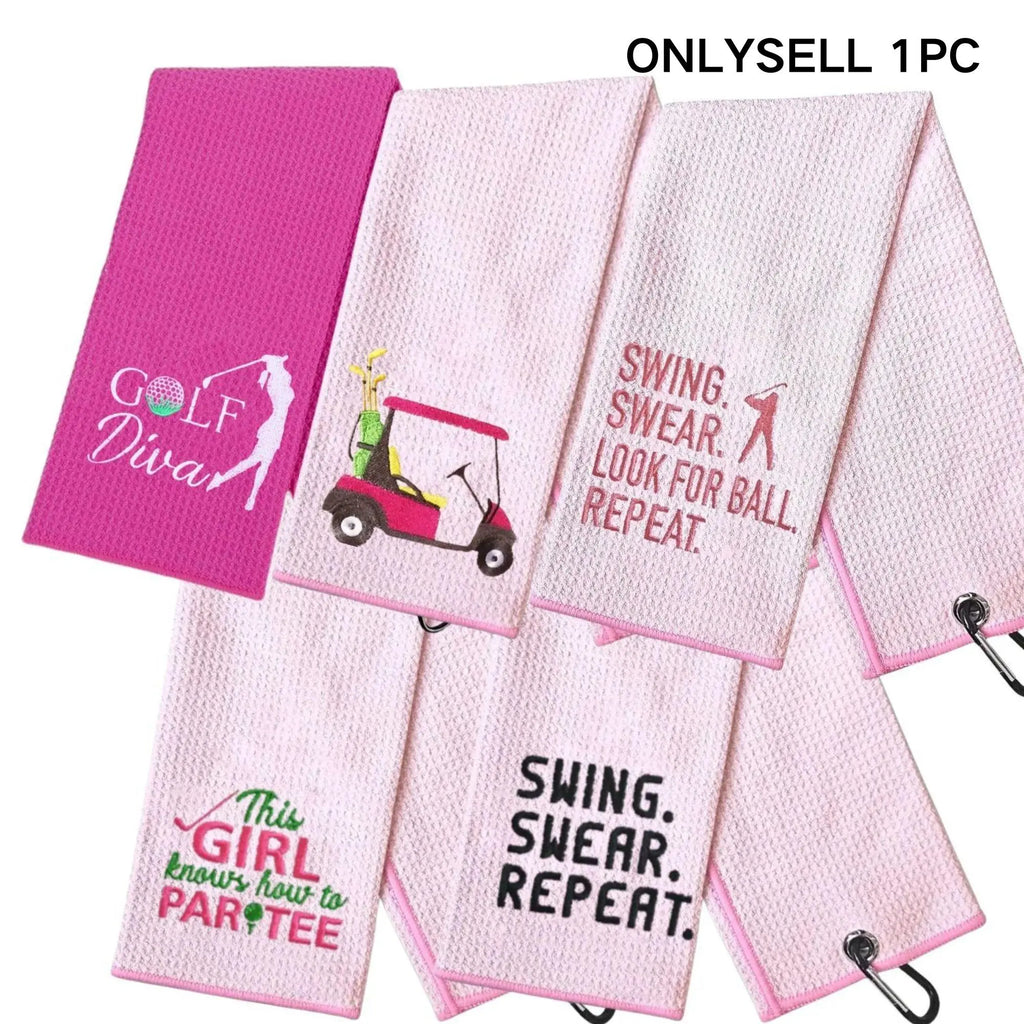 Pink Swing Towel for Golf, Embroidered Golf Towel for Golf Bags with Clip, Golf Accessories, Golf Gift for Men & Women