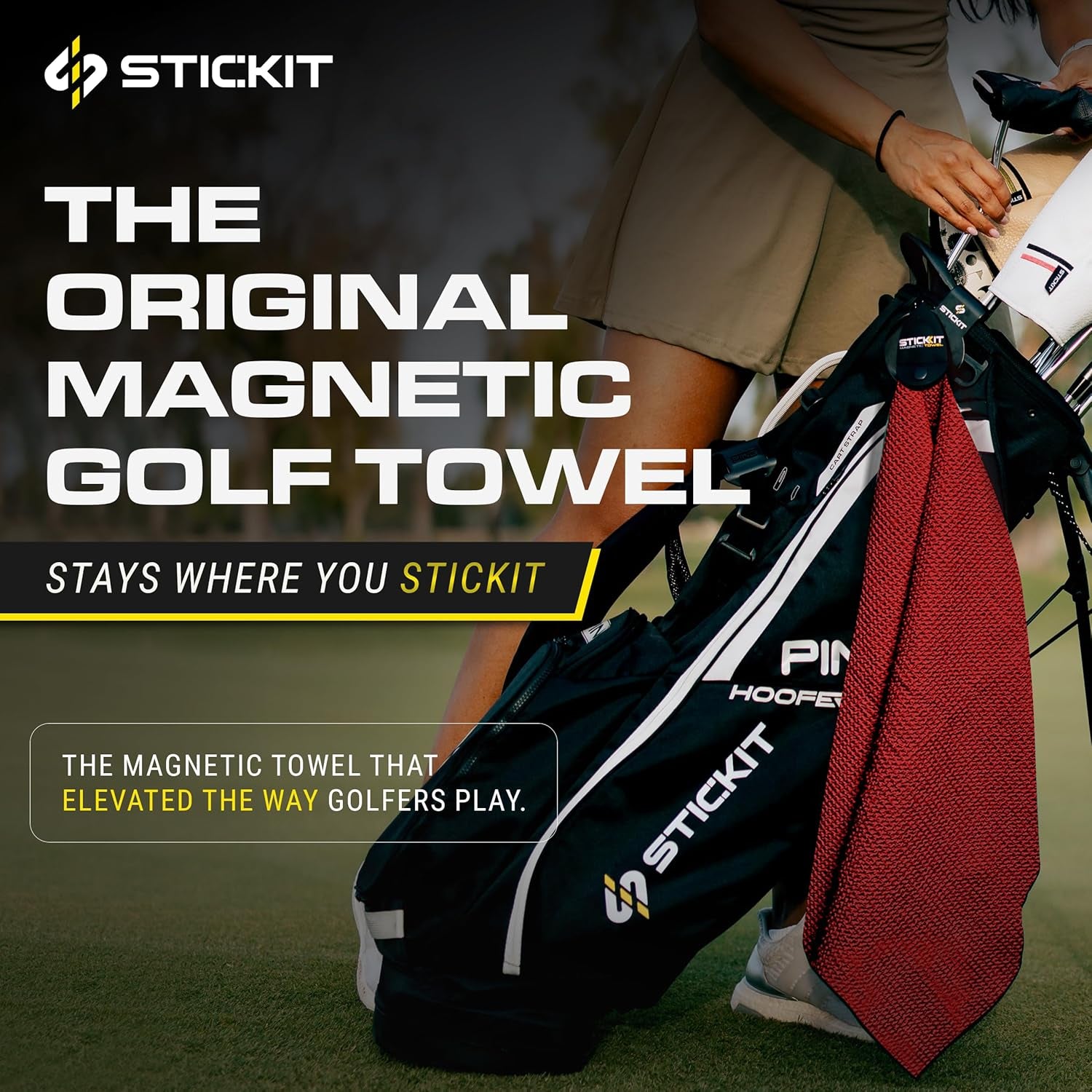 Magnetic Golf Towel - Ultra-Absorbent with Waffle Weave Microfiber - Golf Towel with Magnet for Bags, Clubs & Carts - Removes Dirt, Grass, & Debris from Club Face - 29” X 29” (Gray)