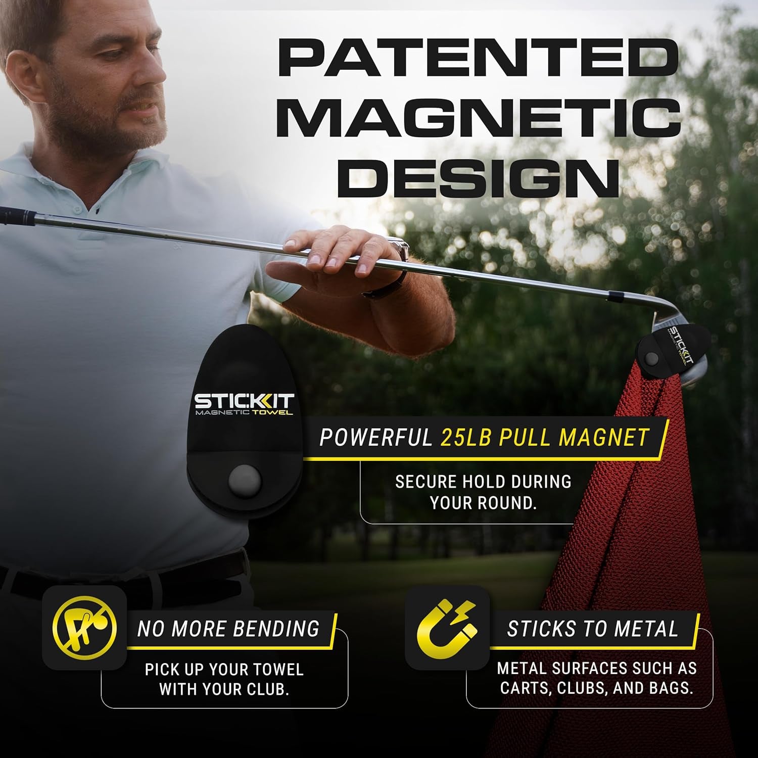 Magnetic Golf Towel - Ultra-Absorbent with Waffle Weave Microfiber - Golf Towel with Magnet for Bags, Clubs & Carts - Removes Dirt, Grass, & Debris from Club Face - 29” X 29” (Gray)