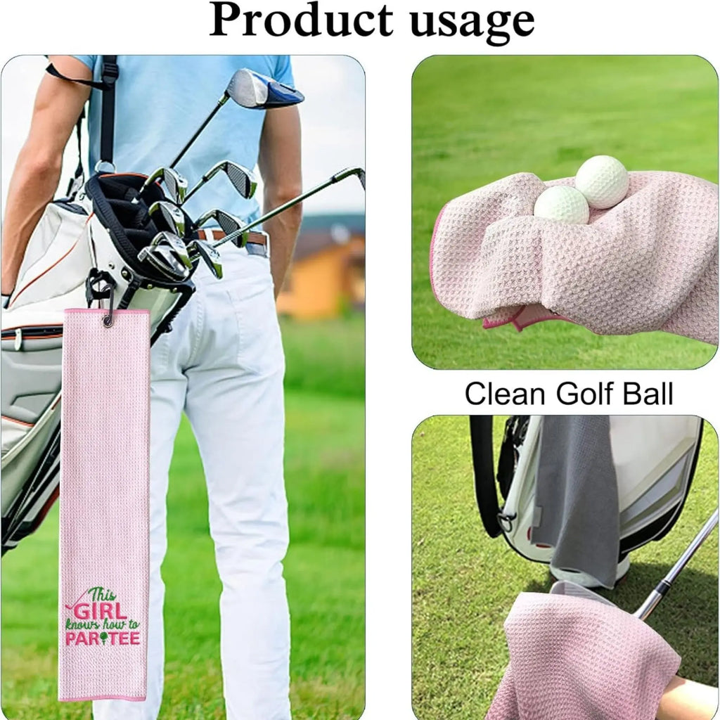 Pink Swing Towel for Golf, Embroidered Golf Towel for Golf Bags with Clip, Golf Accessories, Golf Gift for Men & Women