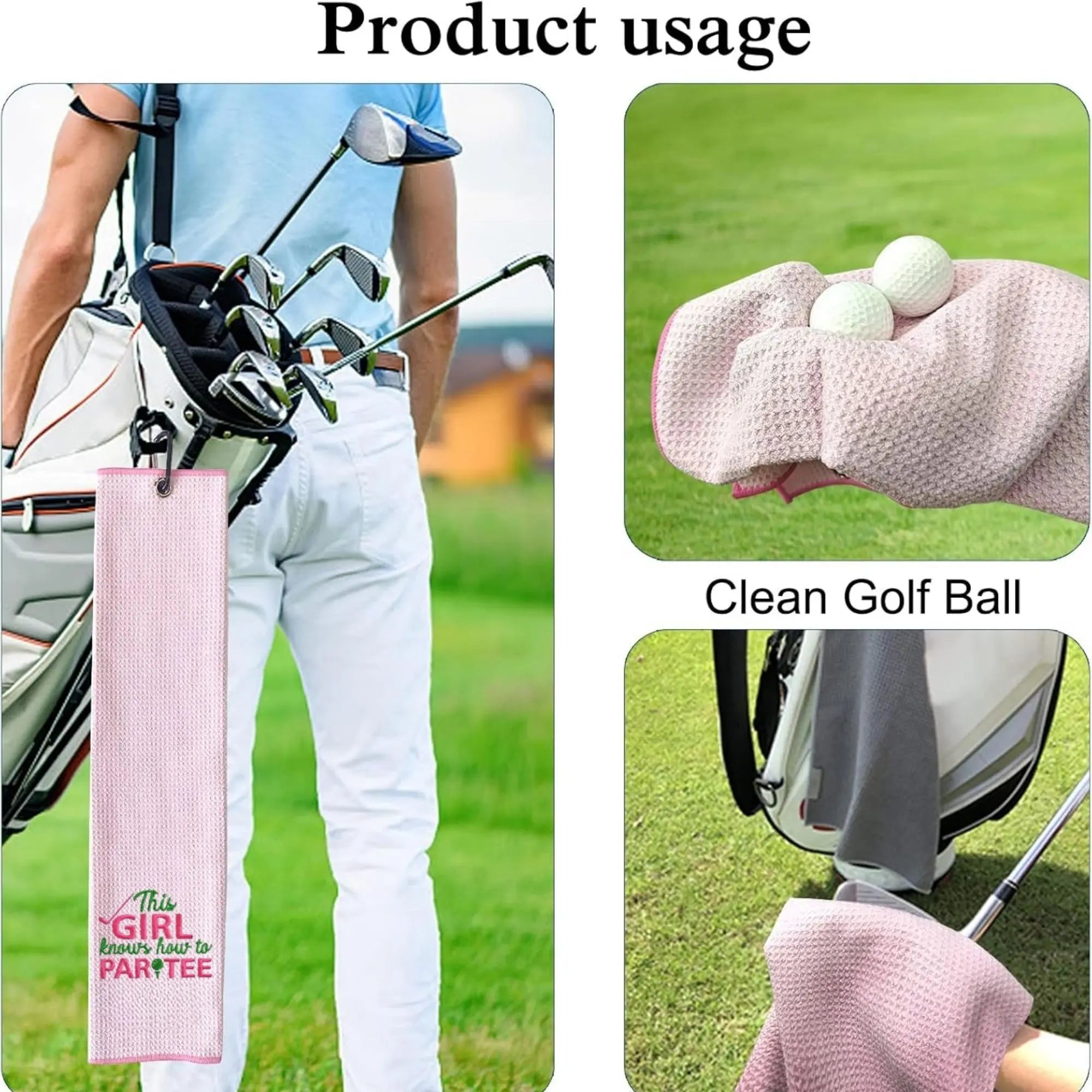 Pink Swing Towel for Golf, Embroidered Golf Towel for Golf Bags with Clip, Golf Accessories, Golf Gift for Men & Women