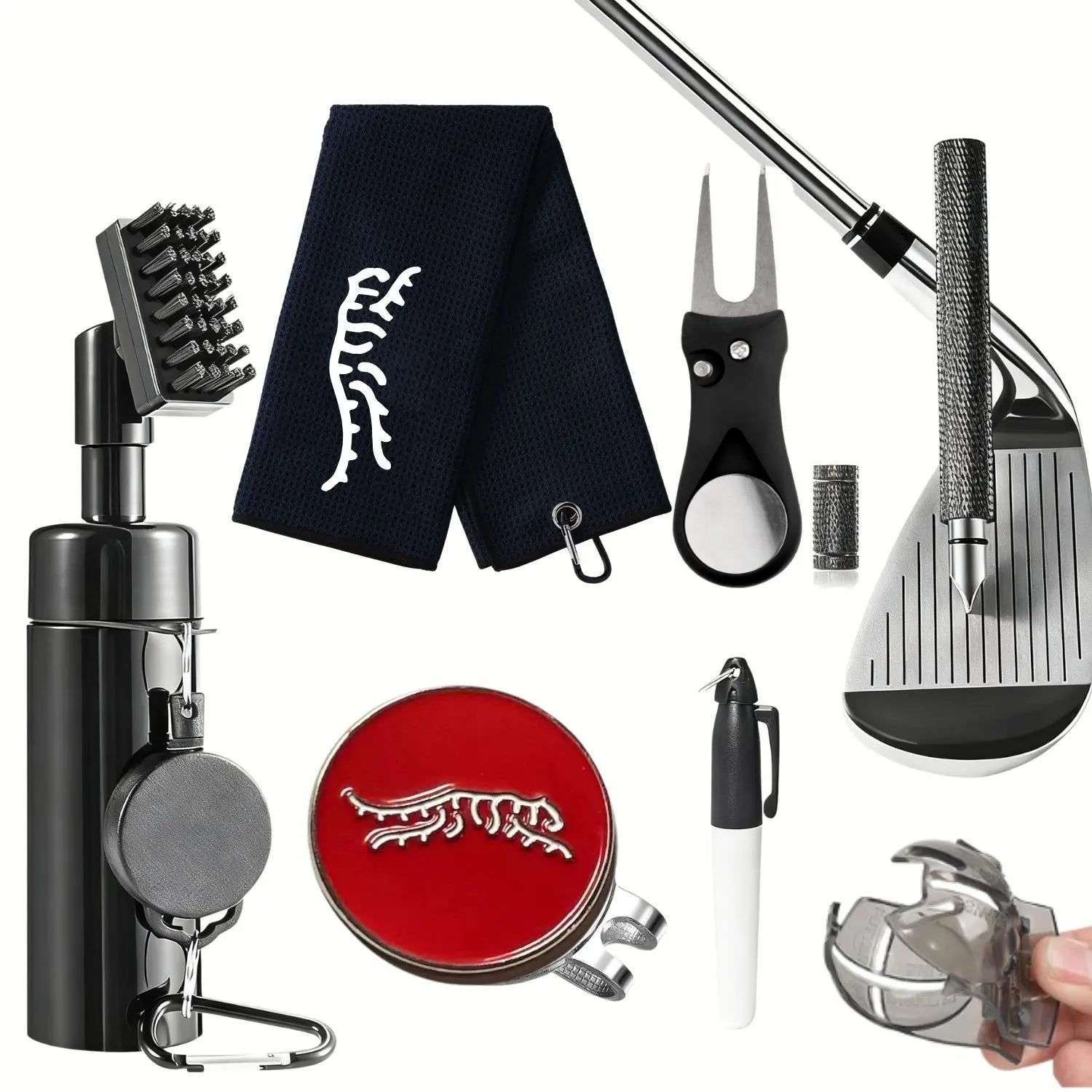 Golf Club Cleaning Kit with Golf Club Cleaner with Water Golf Towel Divot Repair Tool Groove Sharpener Golf Ball Alignment Kit Golf Accessories Golf Care for Women Men, Golf Gift Sets, Christmas Gift for Golf Lovers
