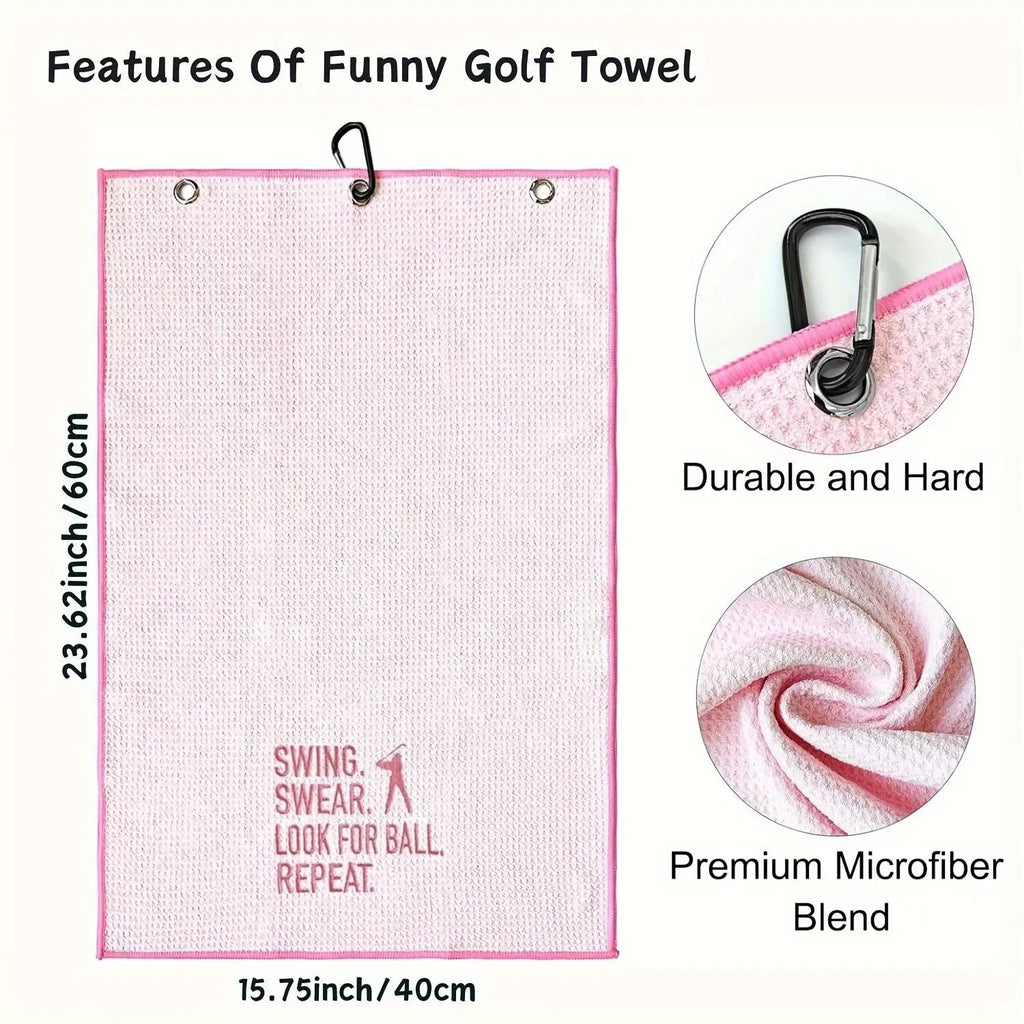 Pink Swing Towel for Golf, Embroidered Golf Towel for Golf Bags with Clip, Golf Accessories, Golf Gift for Men & Women