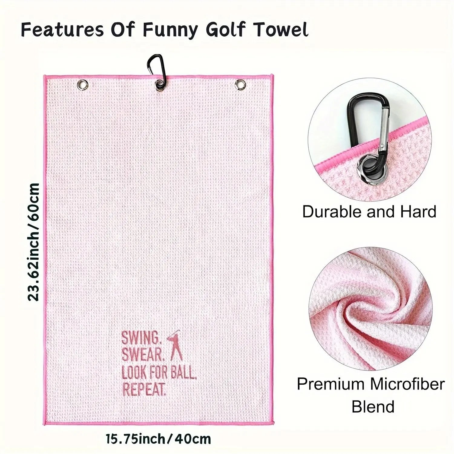 Pink Swing Towel for Golf, Embroidered Golf Towel for Golf Bags with Clip, Golf Accessories, Golf Gift for Men & Women