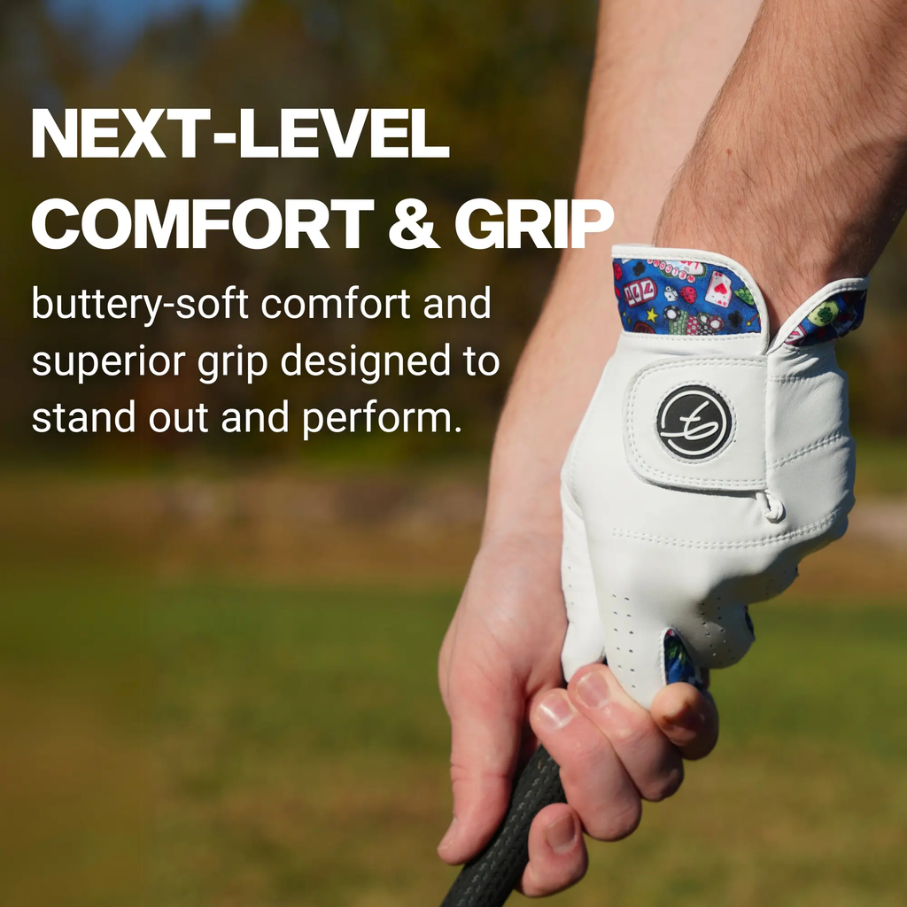 Fore Show Premium Golf Glove (Vegas)– 100% AAA Cabretta Leather Golf Gloves for Men & Women - Left & Right Handed Golfers - Cool Golfer Accessory Gift