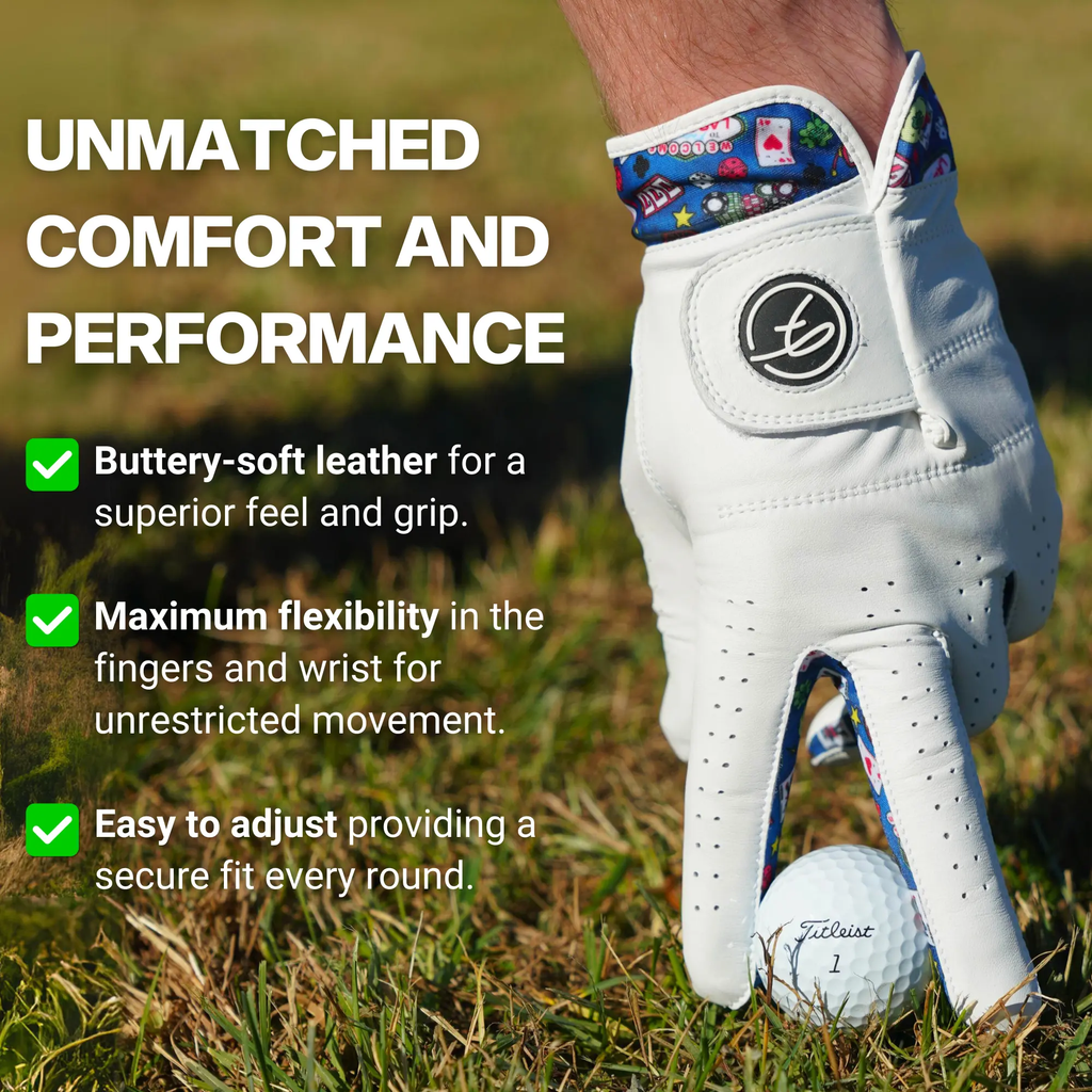 Fore Show Premium Golf Glove (Vegas)– 100% AAA Cabretta Leather Golf Gloves for Men & Women - Left & Right Handed Golfers - Cool Golfer Accessory Gift