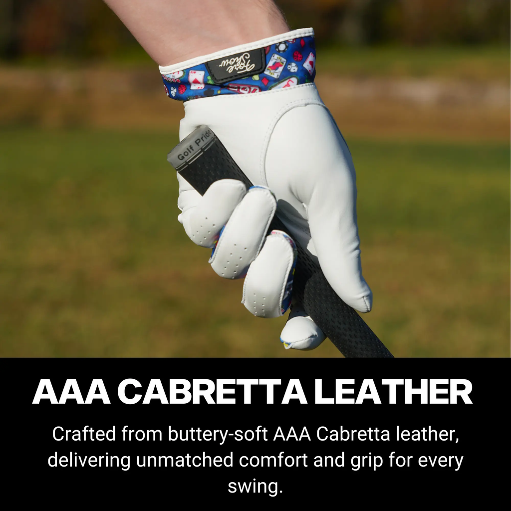 Fore Show Premium Golf Glove (Vegas)– 100% AAA Cabretta Leather Golf Gloves for Men & Women - Left & Right Handed Golfers - Cool Golfer Accessory Gift