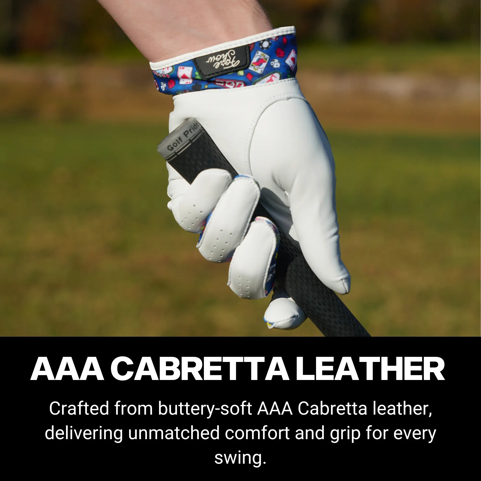 Fore Show Premium Golf Glove (Vegas)– 100% AAA Cabretta Leather Golf Gloves for Men & Women - Left & Right Handed Golfers - Cool Golfer Accessory Gift