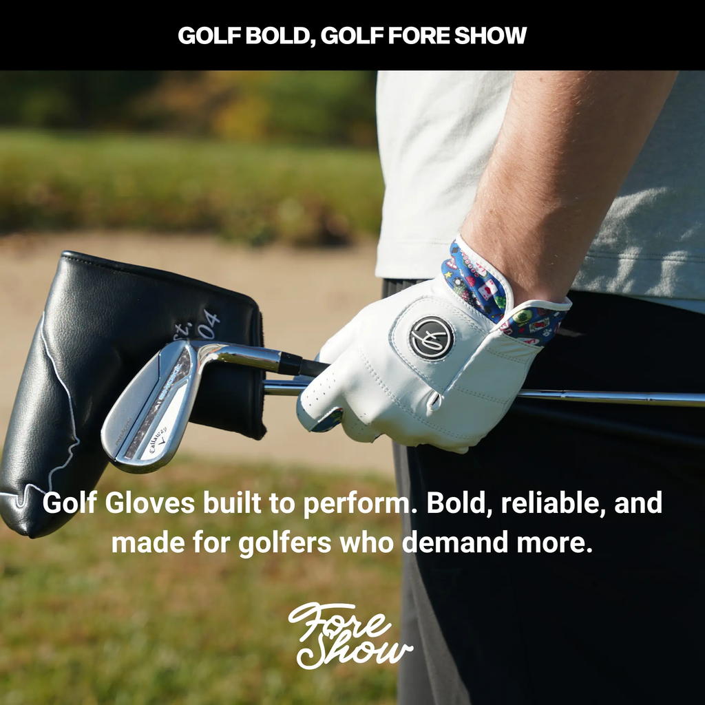 Fore Show Premium Golf Glove (Vegas)– 100% AAA Cabretta Leather Golf Gloves for Men & Women - Left & Right Handed Golfers - Cool Golfer Accessory Gift