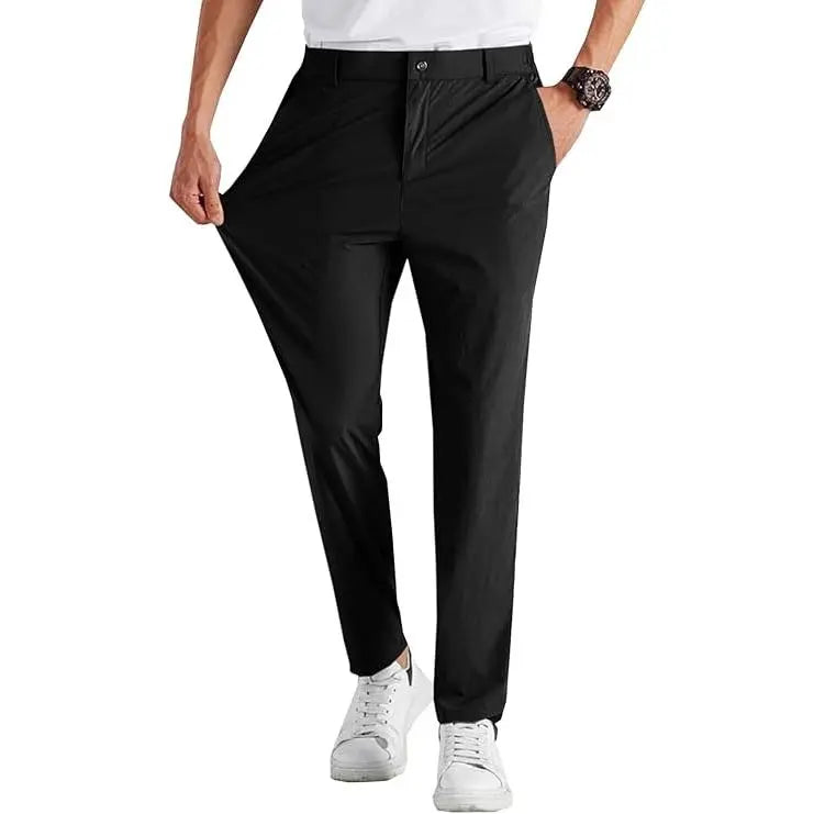 Runcati Men‘S Stretch Golf Pants Casual Slim Fit Dress Pants Elastic Waist Tapered Work Cropped Trousers