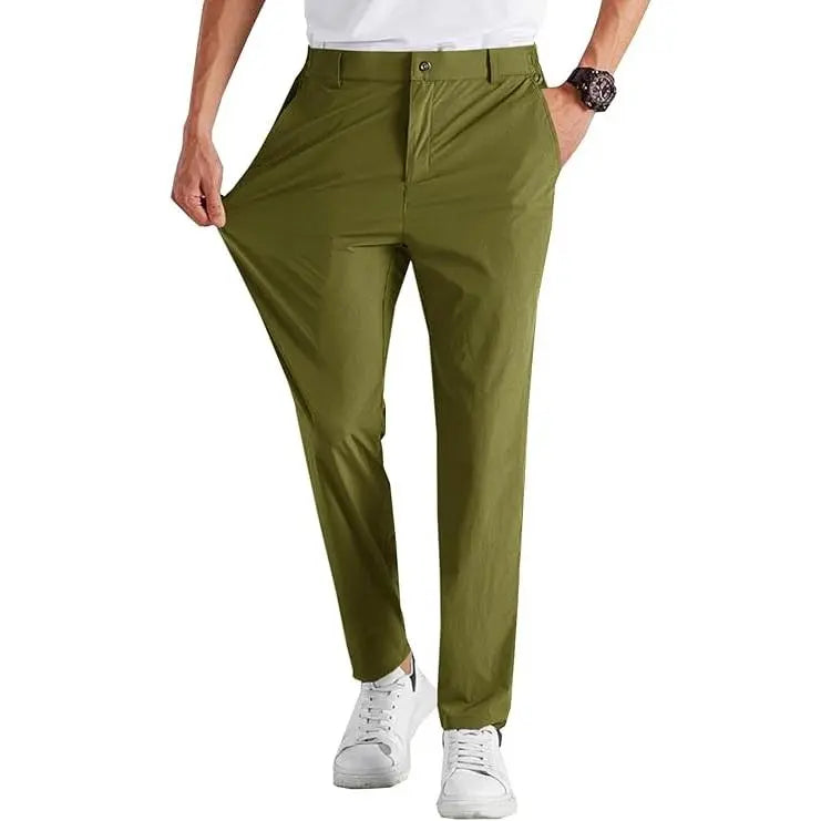 Runcati Men‘S Stretch Golf Pants Casual Slim Fit Dress Pants Elastic Waist Tapered Work Cropped Trousers
