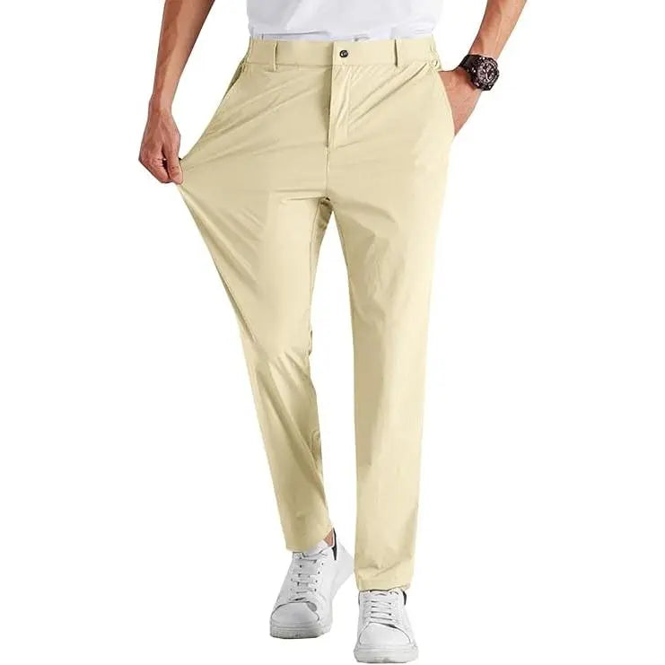 Runcati Men‘S Stretch Golf Pants Casual Slim Fit Dress Pants Elastic Waist Tapered Work Cropped Trousers