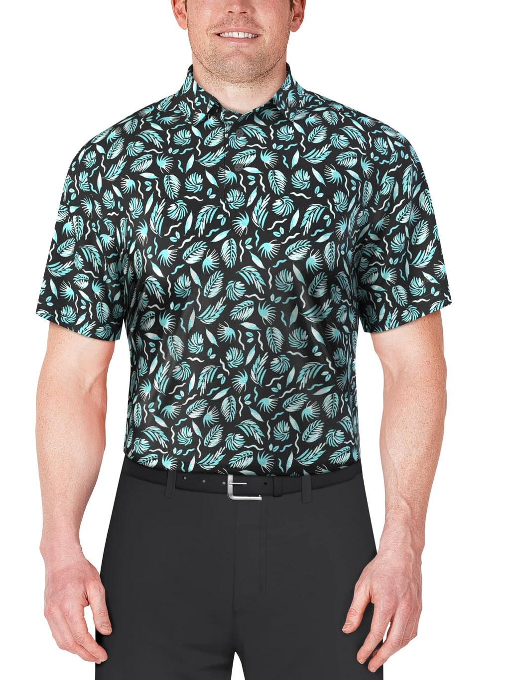 Men'S and Big Men’S Painted Foliage Print Short Sleeve Golf Polo Shirt, up to Size 5XL