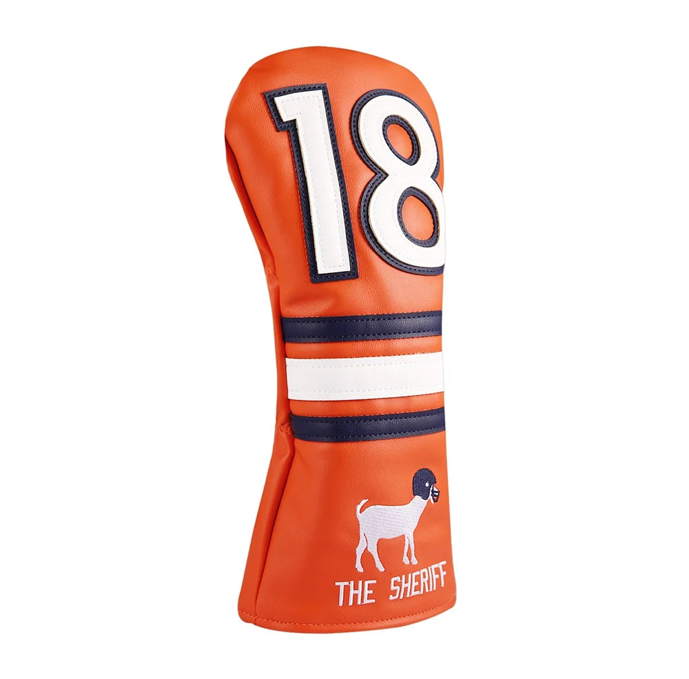 Soft PU Leather #18 Blue Orange Goat Golf Club Headcover 460CC Driver Cover