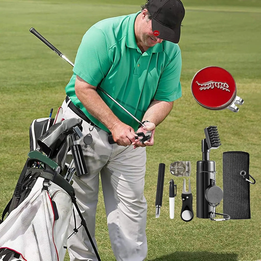 Golf Club Cleaning Kit with Golf Club Cleaner with Water Golf Towel Divot Repair Tool Groove Sharpener Golf Ball Alignment Kit Golf Accessories Golf Care for Women Men, Golf Gift Sets, Christmas Gift for Golf Lovers