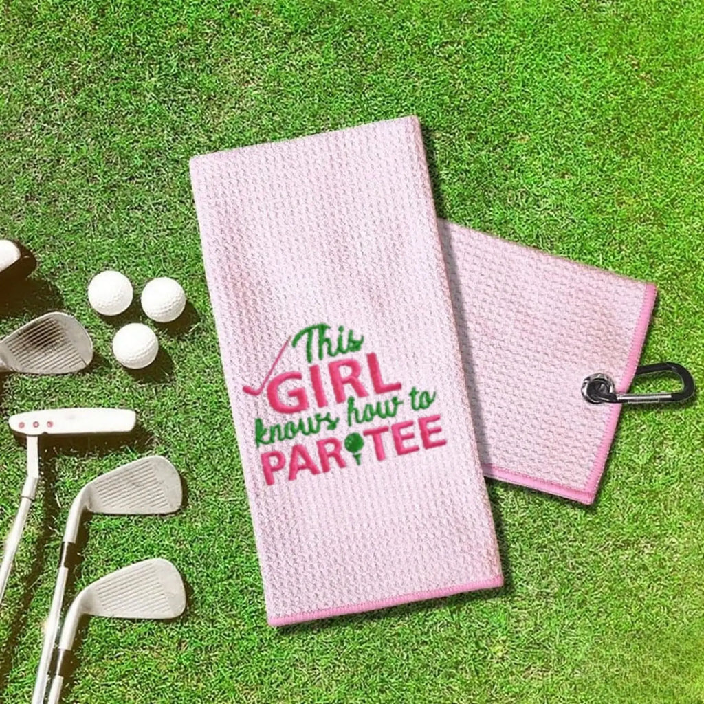Pink Swing Towel for Golf, Embroidered Golf Towel for Golf Bags with Clip, Golf Accessories, Golf Gift for Men & Women