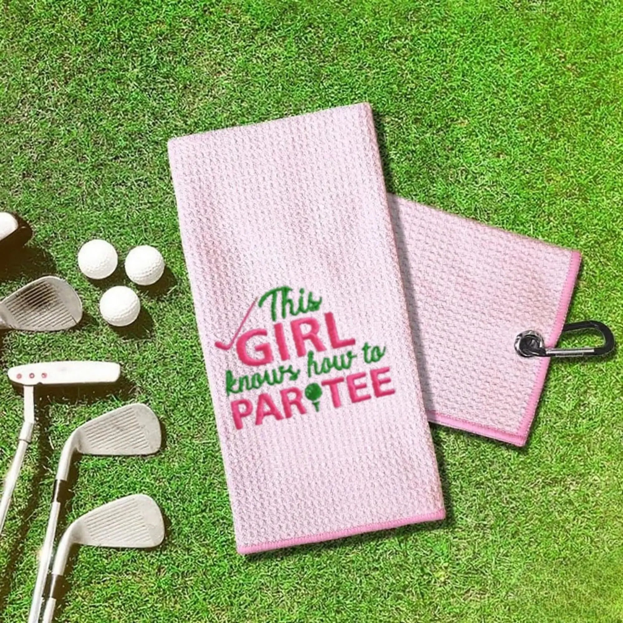Pink Swing Towel for Golf, Embroidered Golf Towel for Golf Bags with Clip, Golf Accessories, Golf Gift for Men & Women