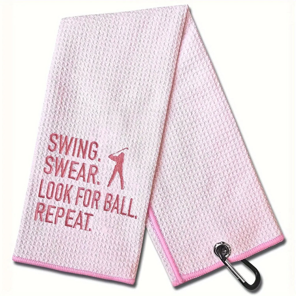 Pink Swing Towel for Golf, Embroidered Golf Towel for Golf Bags with Clip, Golf Accessories, Golf Gift for Men & Women