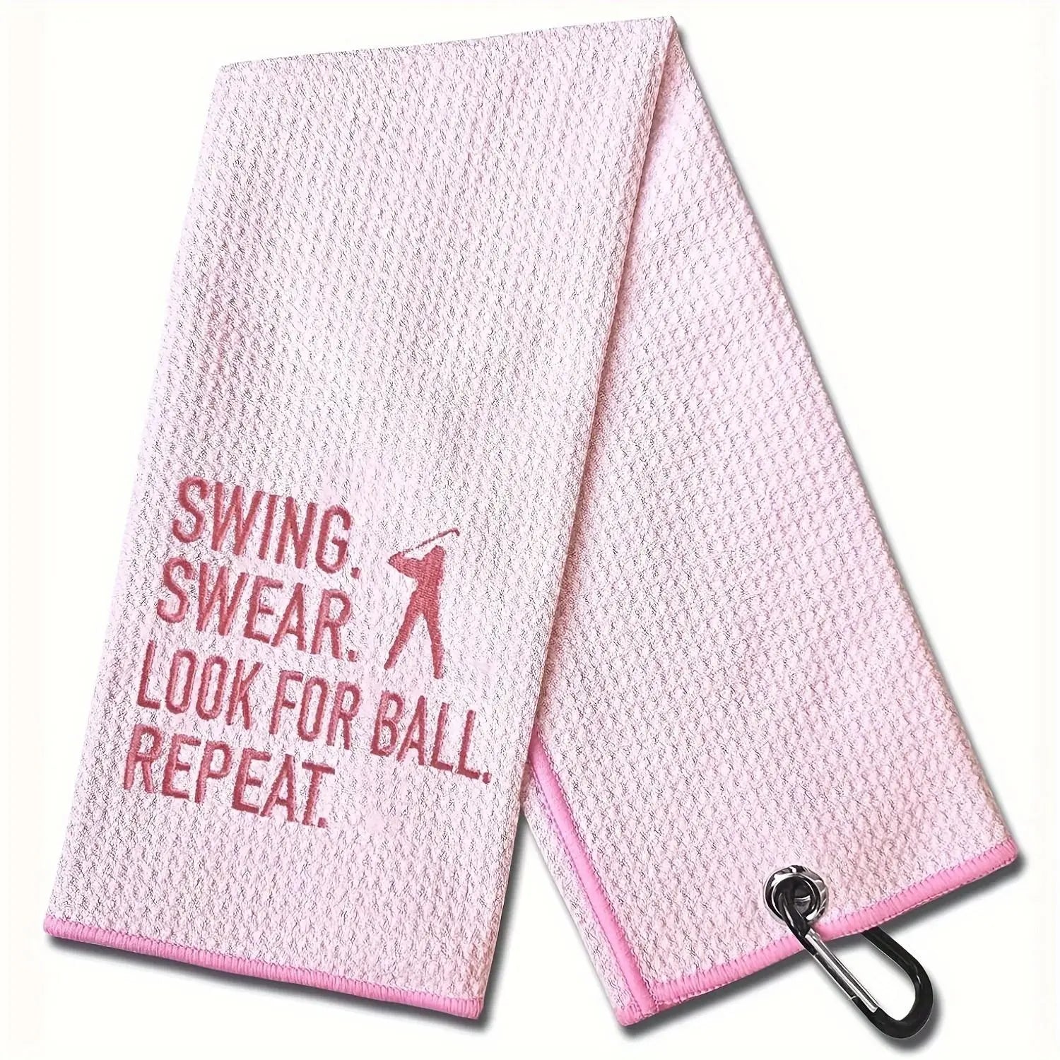 Pink Swing Towel for Golf, Embroidered Golf Towel for Golf Bags with Clip, Golf Accessories, Golf Gift for Men & Women