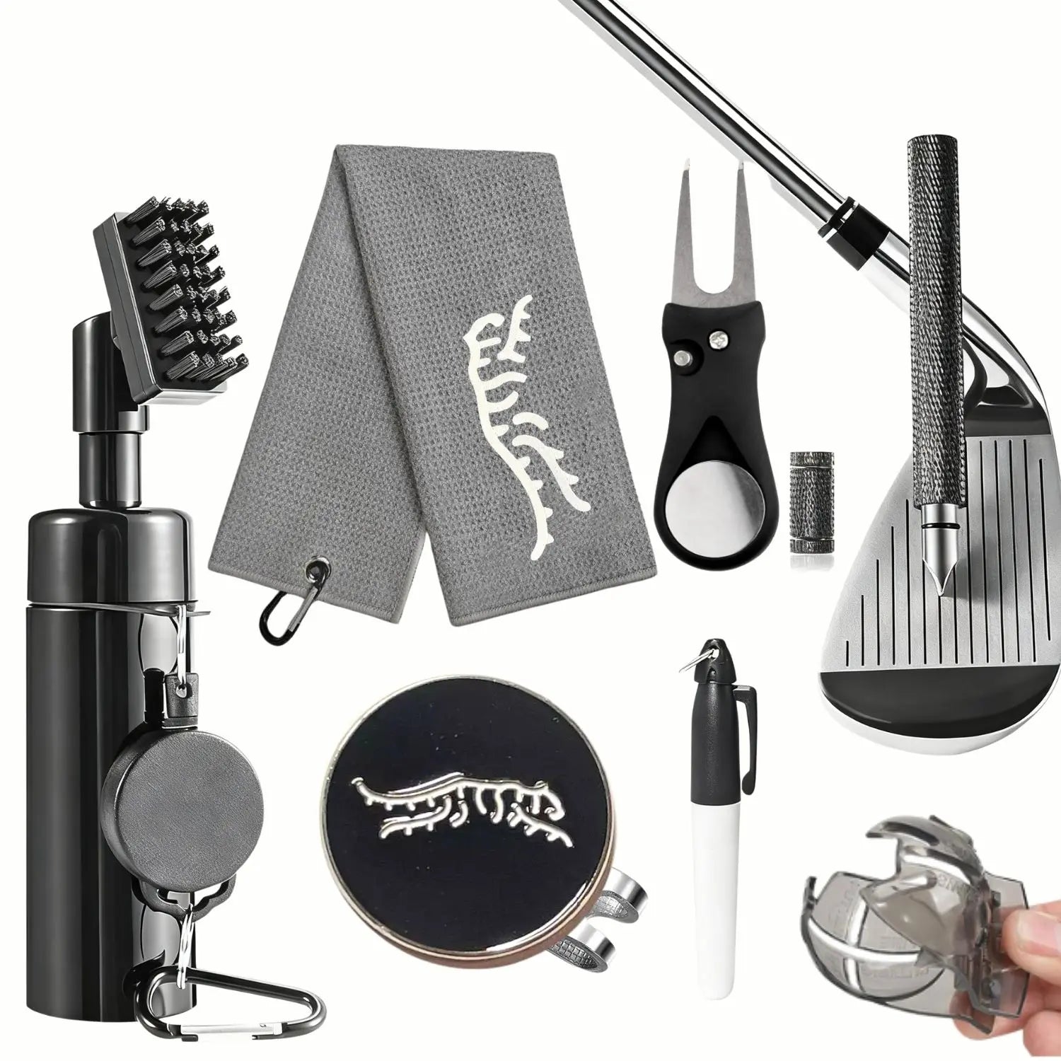 Golf Club Cleaning Kit with Golf Club Cleaner with Water Golf Towel Divot Repair Tool Groove Sharpener Golf Ball Alignment Kit Golf Accessories Golf Care for Women Men, Golf Gift Sets, Christmas Gift for Golf Lovers